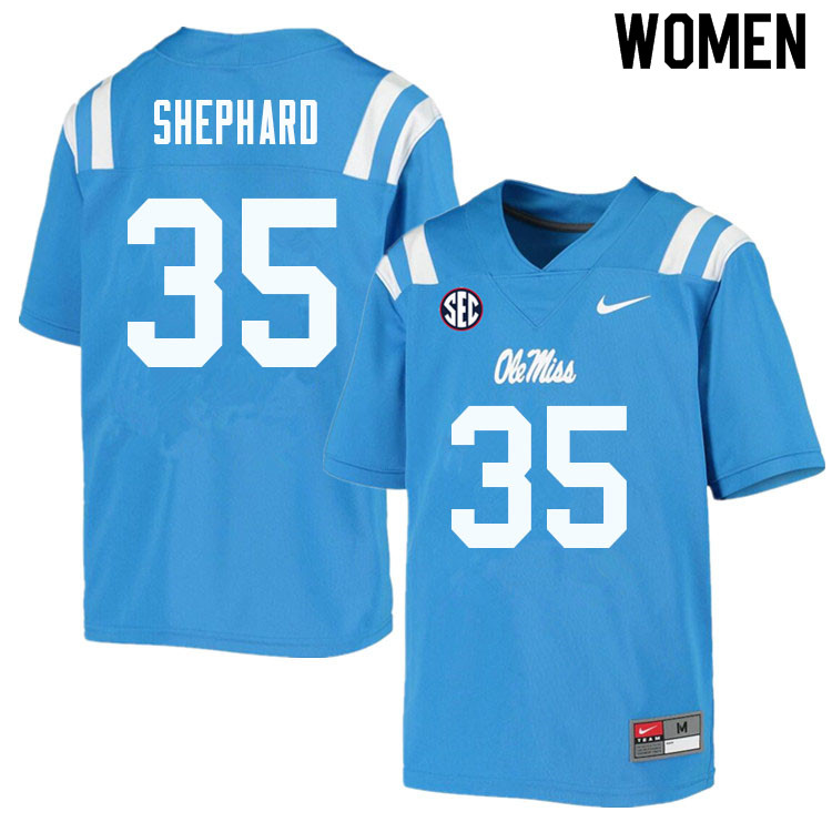 Women #35 Urriah Shephard Ole Miss Rebels College Football Jerseys Sale-Powder Blue